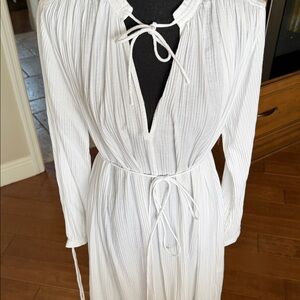 J Crew gauzy White Textured Tie-Waist Maxi Dress cover up